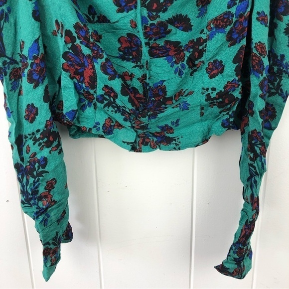 Free People Womens Hilary Printed Long Sleeve Green Floral Top Medium - Picture 10 of 13